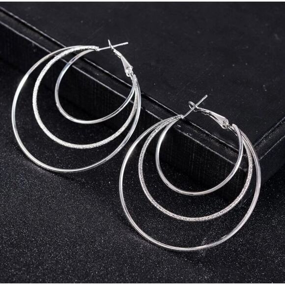 Silver Multi Hoop Earrings - Picture 1 of 2